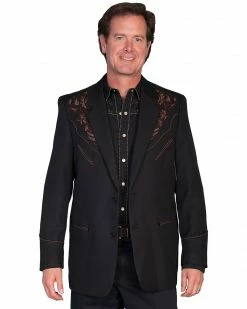 Scully Black Floral Embroidered Western Jacket For Men's -Scully Shop 072A36 47 P1