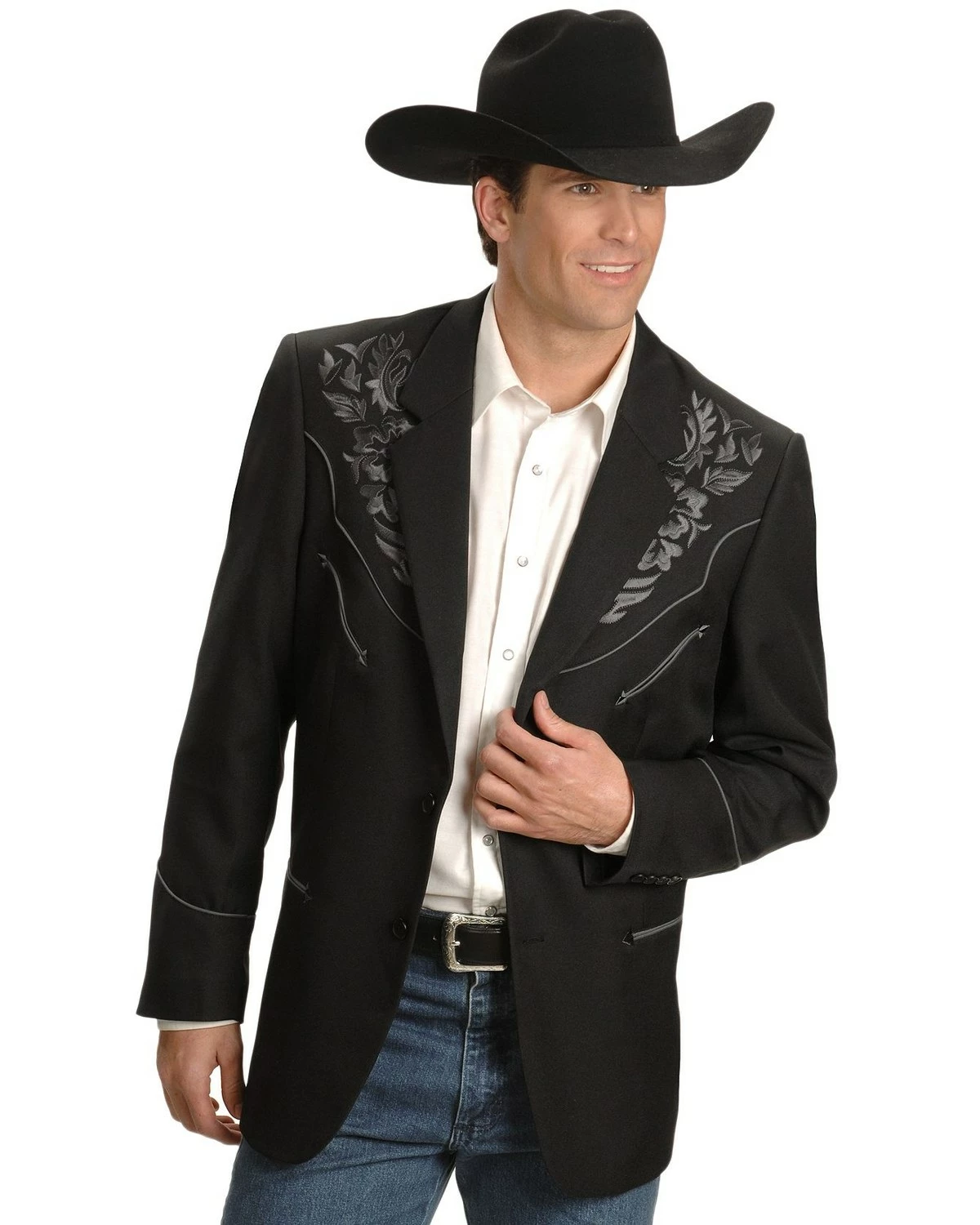 Scully Grey Floral Embroidery Black Western Jacket For Men's Charcoal Grey 6 Scully Grey Floral Embroidery Black Western Jacket For Men's Charcoal Grey - Image 4