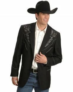 Scully Grey Floral Embroidery Black Western Jacket For Men's Charcoal Grey
