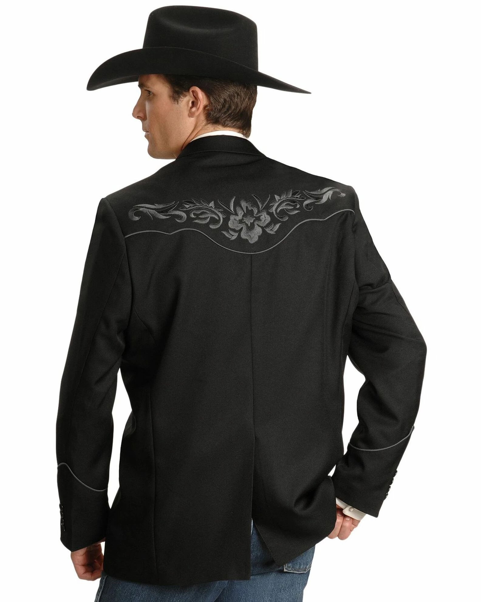 Scully Grey Floral Embroidery Black Western Jacket For Men's Charcoal Grey 5 Scully Grey Floral Embroidery Black Western Jacket For Men's Charcoal Grey - Image 3