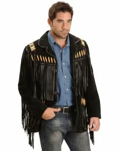 Scully Men's Bone Beaded Fringe Leather Jacket Bourbon -Scully Shop 082981 89 P1 1
