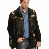 Scully Men's Bone Beaded Fringe Leather Jacket Bourbon -Scully Shop 082981 89 P1