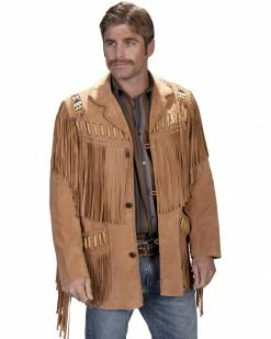 Scully Men's Bone Beaded Fringe Leather Jacket Bourbon -Scully Shop 082981 N4 P1