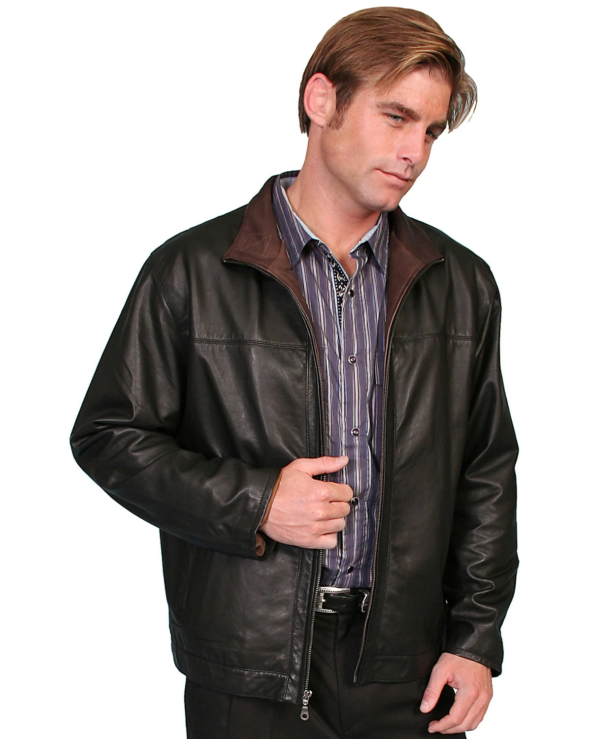 Scully Premium Lambskin Zip Front Jacket For Men's Dark Brown 5 Scully Premium Lambskin Zip Front Jacket For Men's Dark Brown - Image 3