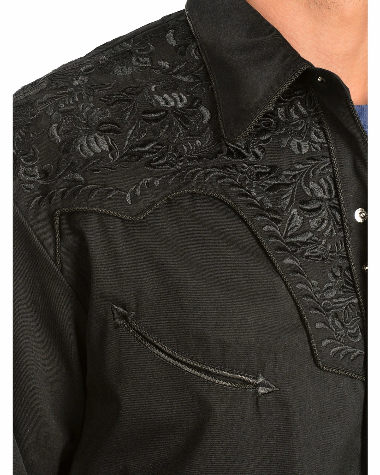 Scully Floral Embroidery Black Retro Western Shirt - Big & Tall For Men's Jet 6 Scully Floral Embroidery Black Retro Western Shirt - Big & Tall For Men's Jet - Image 4
