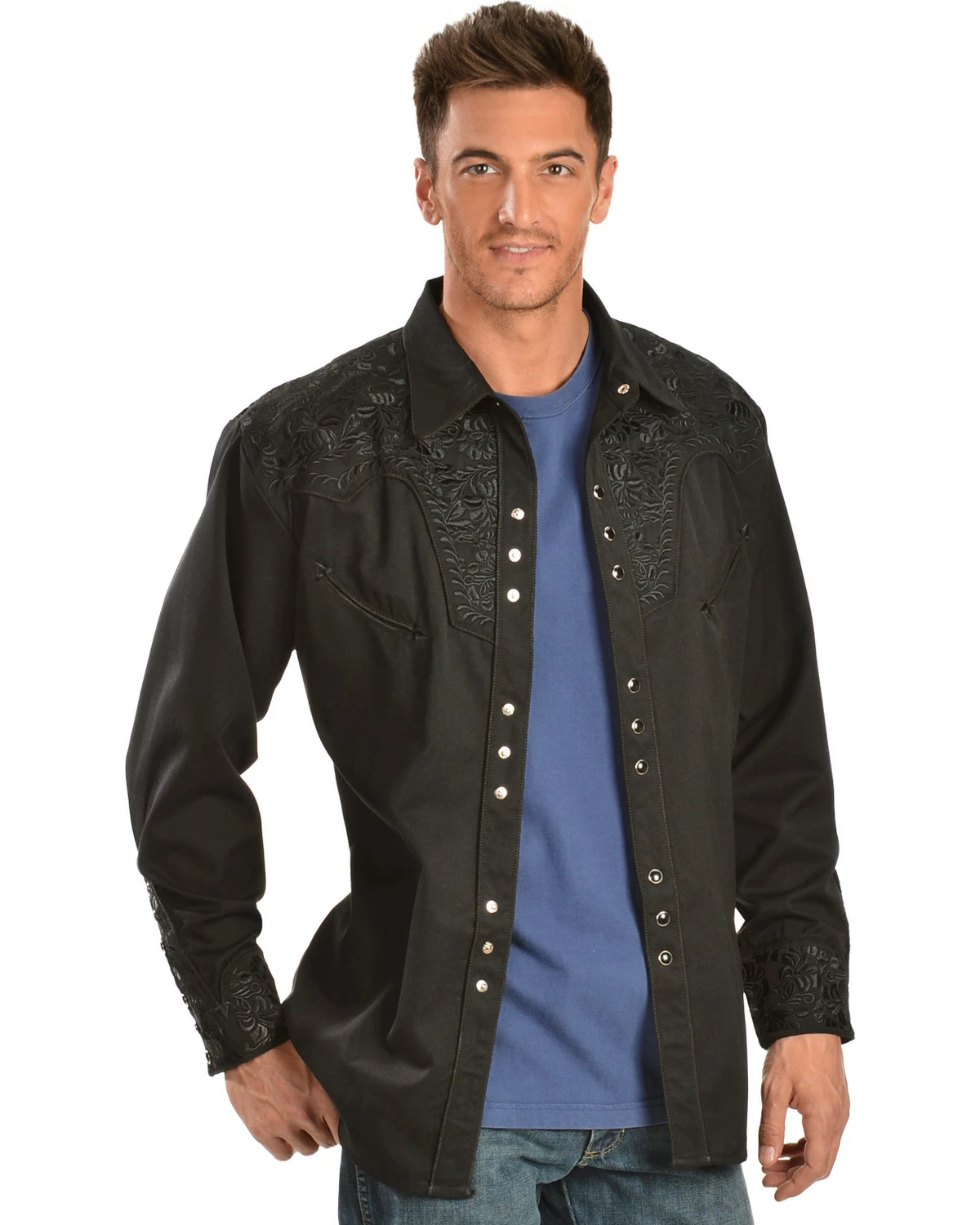 Scully Floral Embroidery Black Retro Western Shirt - Big & Tall For Men's Jet 8 Scully Floral Embroidery Black Retro Western Shirt - Big & Tall For Men's Jet - Image 6