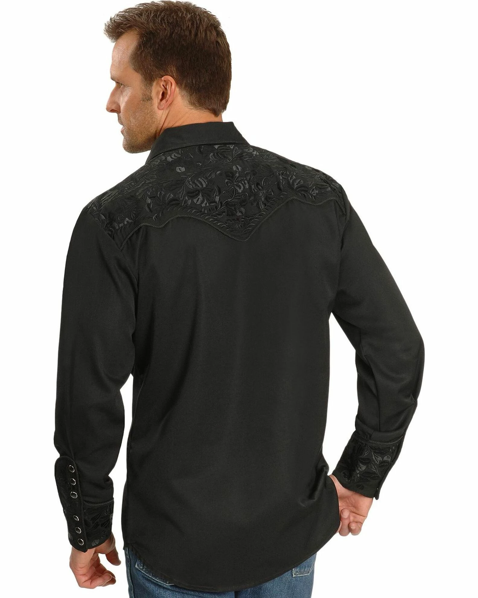 Scully Floral Embroidery Black Retro Western Shirt - Big & Tall For Men's Jet 5 Scully Floral Embroidery Black Retro Western Shirt - Big & Tall For Men's Jet - Image 3