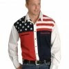 Scully Patriotic American Flag Colorblock Western Shirt - Big & Tall For Men's Blue -Scully Shop 083F93 83 P1