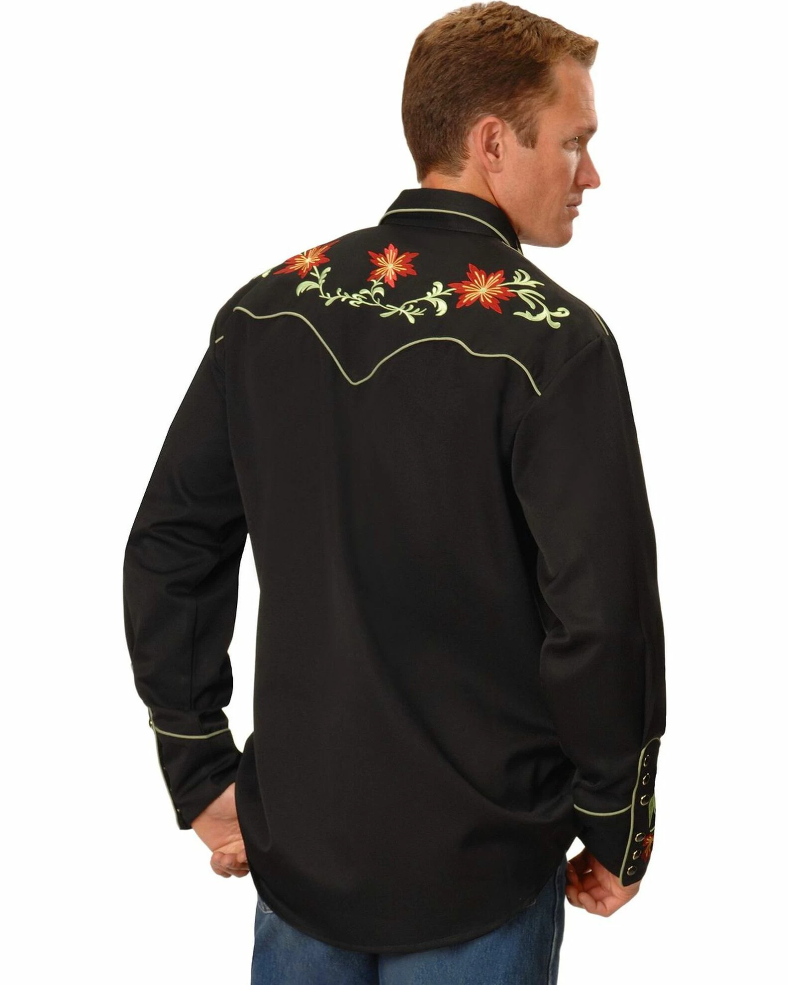 Scully Floral Embroidered Shirt For Men's Black 4 Scully Floral Embroidered Shirt For Men's Black - Image 2