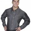 Scully Men's Solid Whipstitch Denim Retro Long Sleeve Western Shirt Turquoise -Scully Shop 0921S7 A8 P1