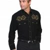Scully Men's Embroidered Star Western Shirt   Black -Scully Shop 0924S9 89 P1