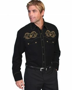 Scully Men's Embroidered Star Western Shirt   Black