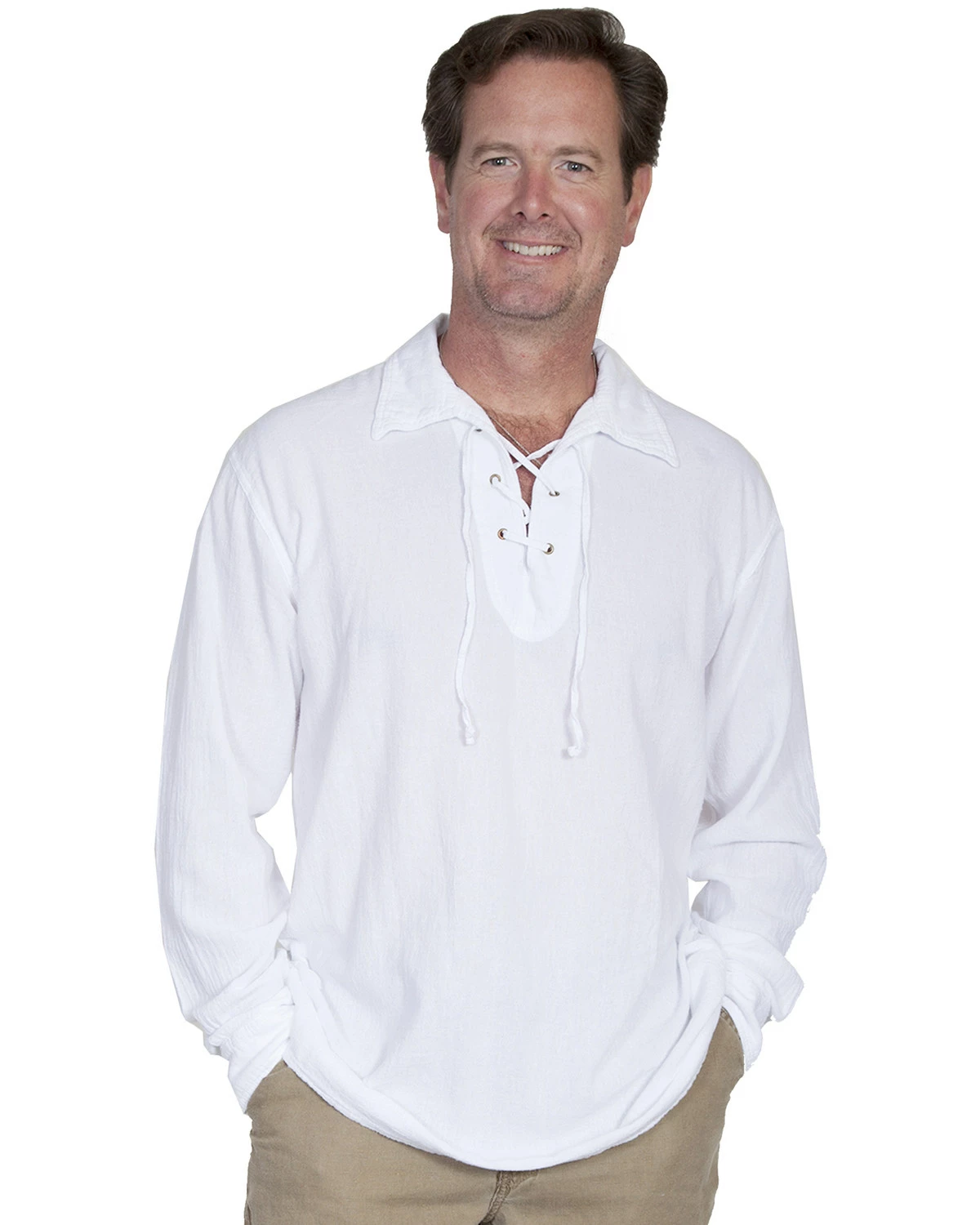 Scully Men's Cantina Lace-Up Long Sleeve Shirt Sand 4 Scully Men's Cantina Lace-Up Long Sleeve Shirt Sand - Image 2