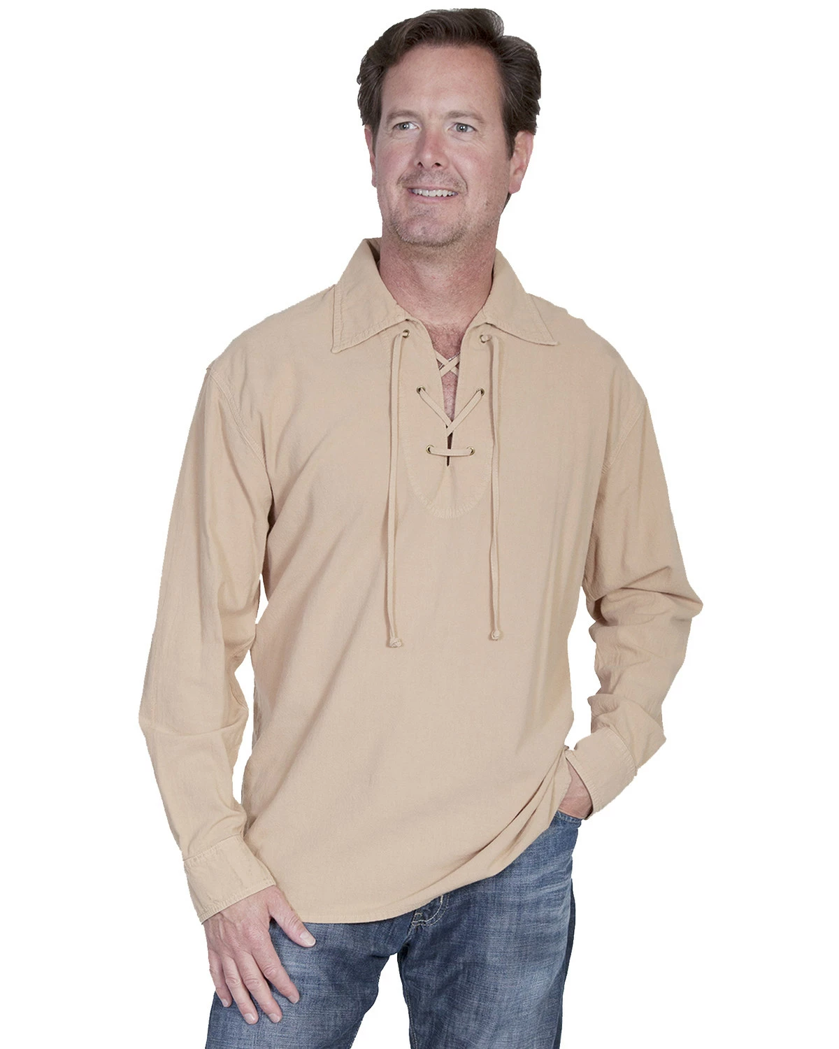 Scully Men's Cantina Lace-Up Long Sleeve Shirt Sand 6 Scully Men's Cantina Lace-Up Long Sleeve Shirt Sand - Image 4