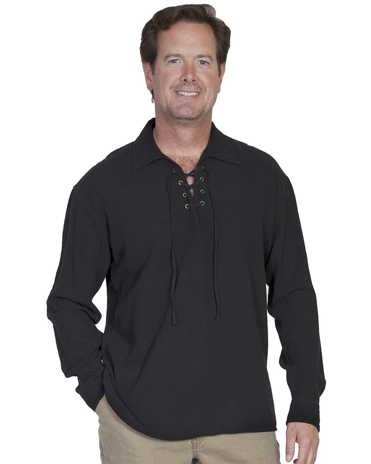 Scully Men's Cantina Lace-Up Long Sleeve Shirt Sand 5 Scully Men's Cantina Lace-Up Long Sleeve Shirt Sand - Image 3