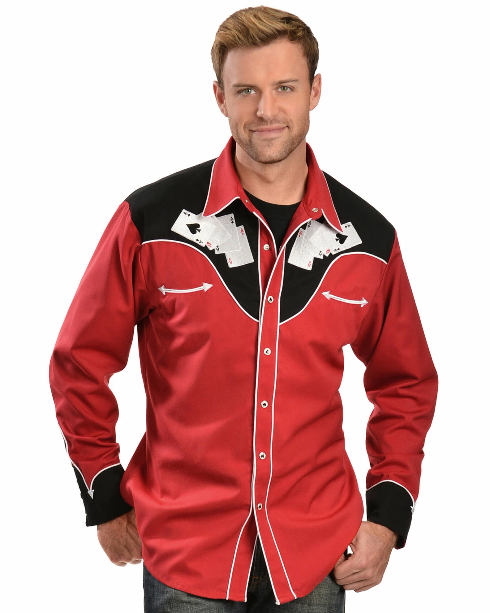 Scully Men's Poker Cards Embroidered Retro Long Sleeve Western Shirt 4 Scully Men's Poker Cards Embroidered Retro Long Sleeve Western Shirt - Image 2