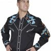 Scully Men's Phoenix Embroidered Retro Long Sleeve Western Shirt  Black