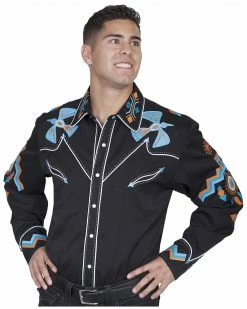 Scully Shop 11 Scully Men's Phoenix Embroidered Retro Long Sleeve Western Shirt Black