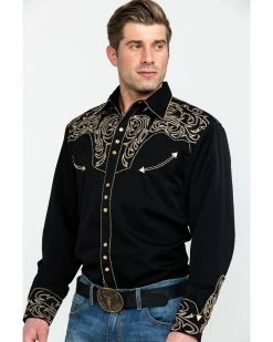 Scully Men's Black Embroidered Scroll Long Sleeve Western Shirt
