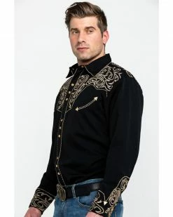 Scully Men's Black Embroidered Scroll Long Sleeve Western Shirt -Scully Shop 0927J8 89 P3