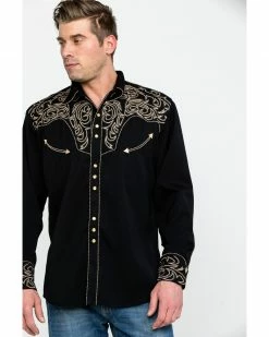 Scully Men's Black Embroidered Scroll Long Sleeve Western Shirt -Scully Shop 0927J8 89 P5
