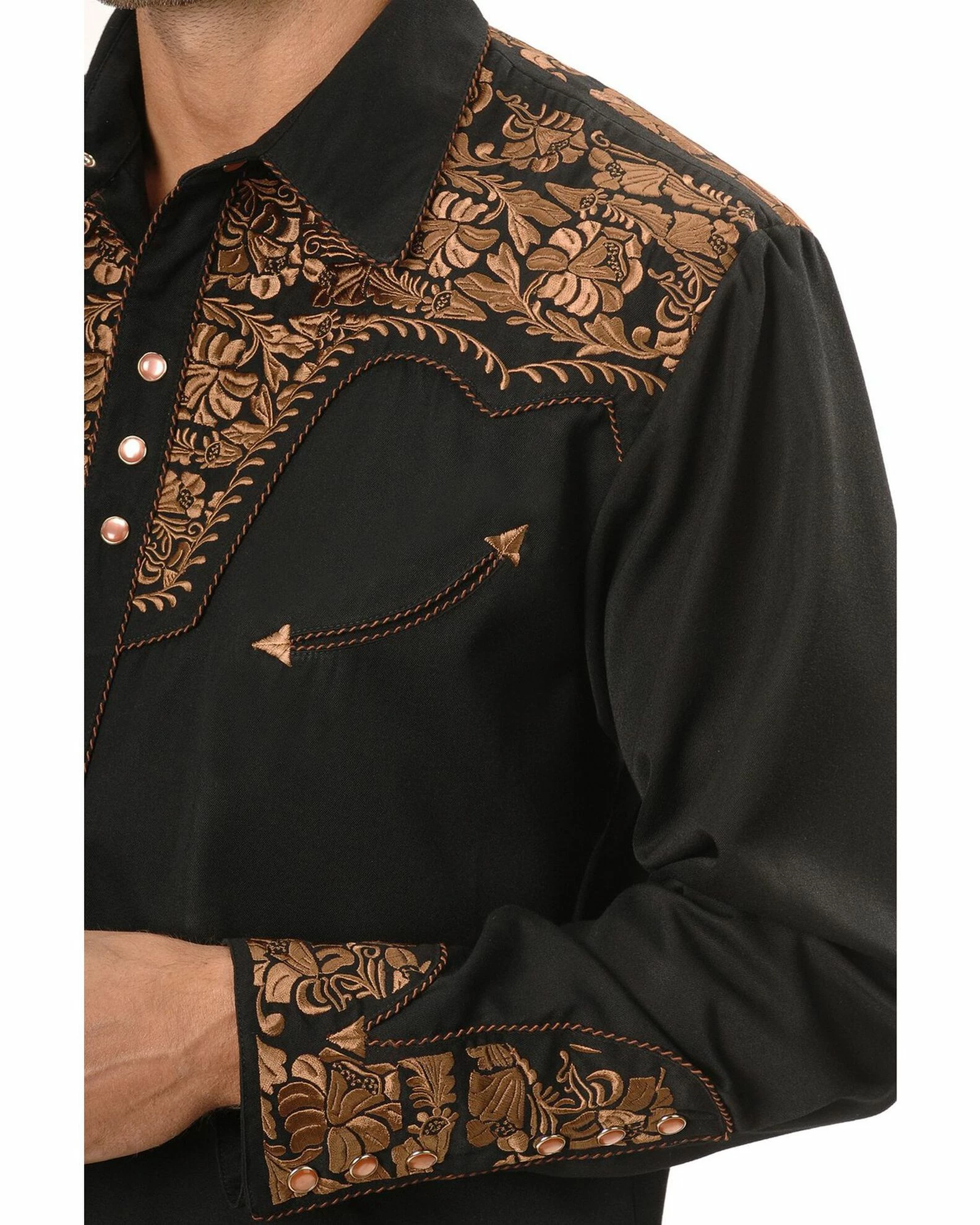 Scully Floral Embroidered Western Shirt For Men's Black 4 Scully Floral Embroidered Western Shirt For Men's Black - Image 2