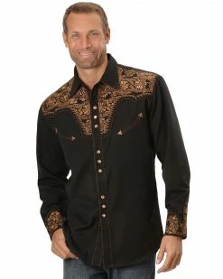 Scully Floral Embroidered Western Shirt For Men's Black