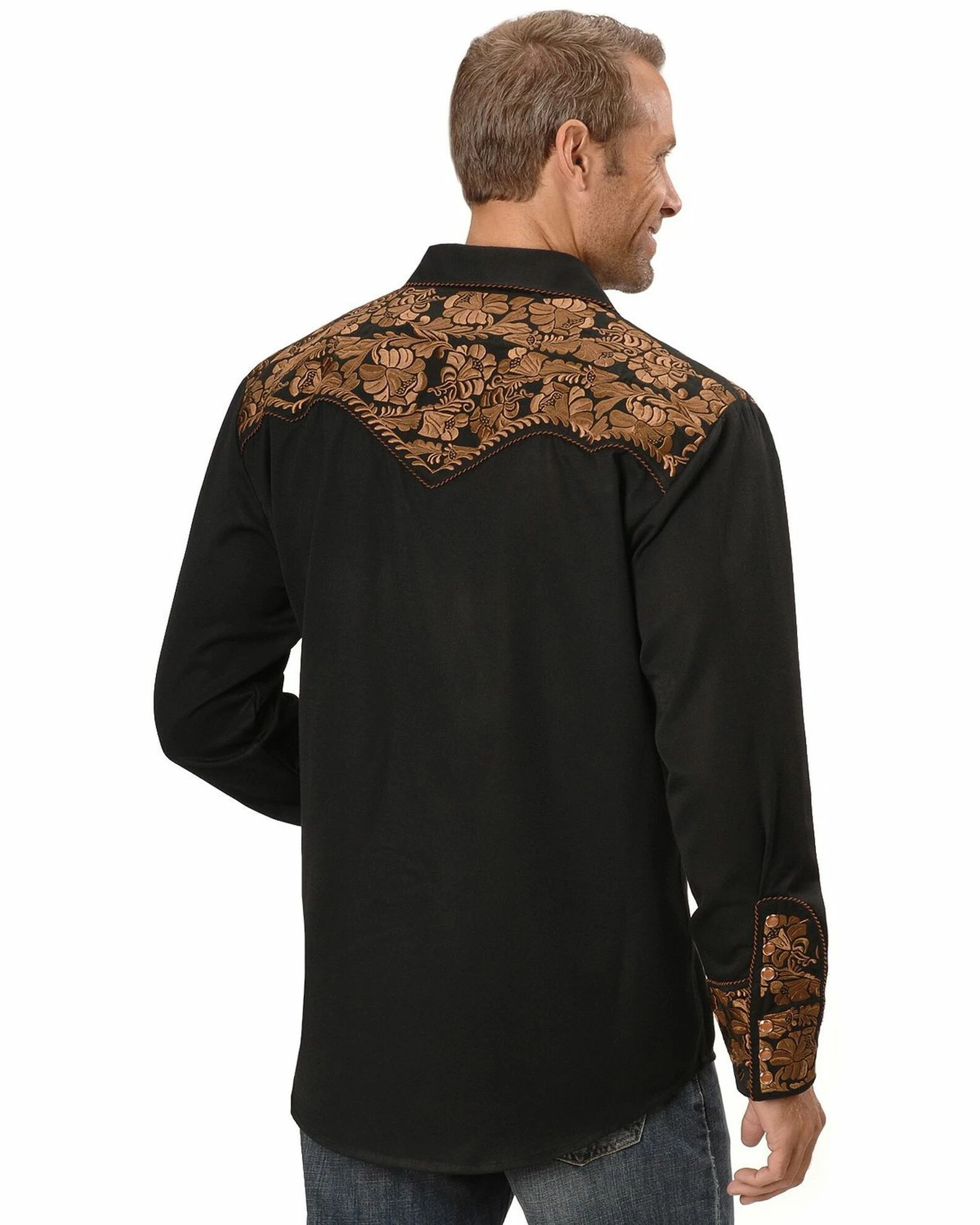 Scully Floral Embroidered Western Shirt For Men's Black 5 Scully Floral Embroidered Western Shirt For Men's Black - Image 3