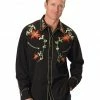 Scully Men's Floral Embroidered Vintage Long Sleeve Western Shirt Black
