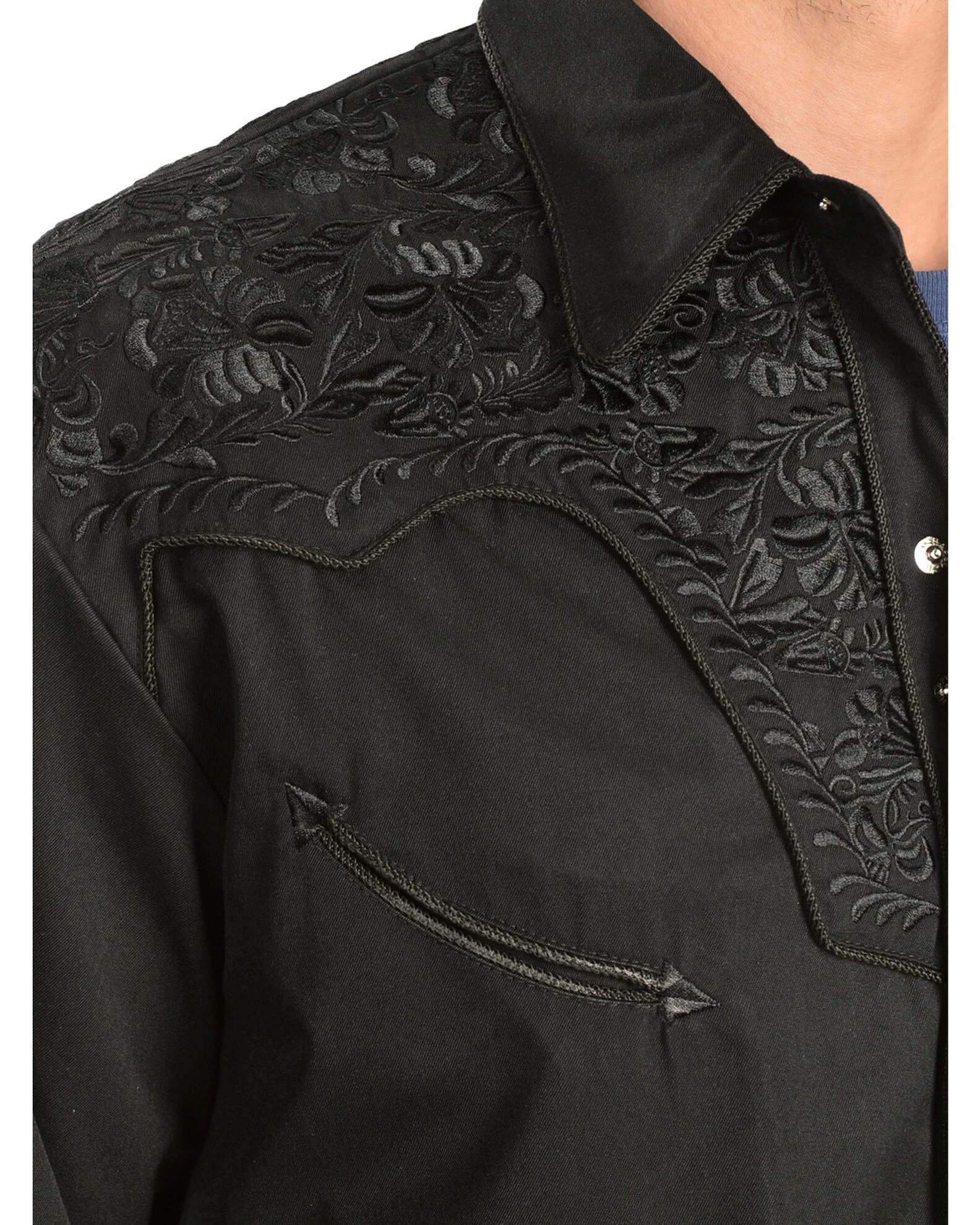Scully Men's Black Floral Embroidered Retro Long Sleeve Western Shirt Jet Black 5 Scully Men's Black Floral Embroidered Retro Long Sleeve Western Shirt Jet Black - Image 3
