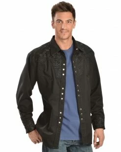 Scully Men's Black Floral Embroidered Retro Long Sleeve Western Shirt Jet Black 11 Scully Men's Black Floral Embroidered Retro Long Sleeve Western Shirt Jet Black -Scully Shop 092M74 002 P1 1