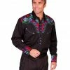 Scully Men's Vibrant Floral Embroidered Retro Long Sleeve Western Shirt Indigo -Scully Shop 092T81 401 P1