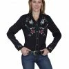 Scully Women's Skulls And Roses Retro Western Shirt Black 2 Scully Women's Skulls And Roses Retro Western Shirt Black -Scully Shop 2000171995 001 P1
