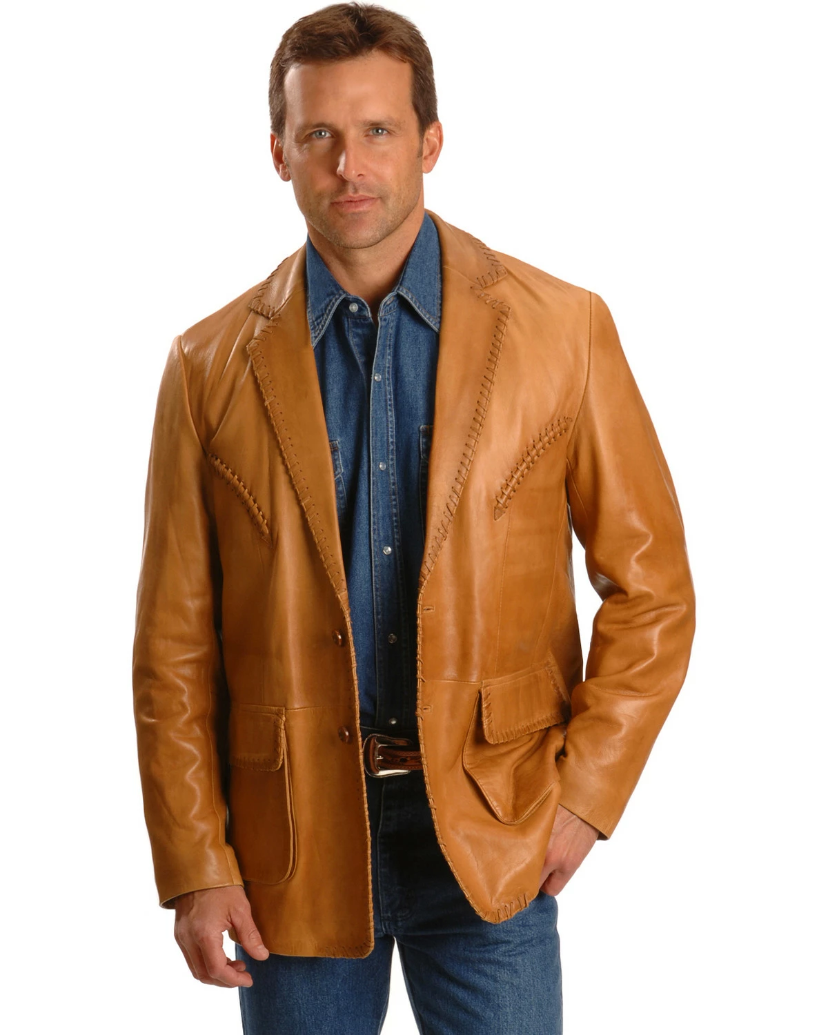 Scully Whipstitch Lambskin Leather Blazer - Tall For Men's Tan 5 Scully Whipstitch Lambskin Leather Blazer - Tall For Men's Tan - Image 4