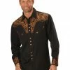 Scully Men's Copper Embroidered Gunfighter Long Sleeve Snap Western Shirt Black 2 Scully Men's Copper Embroidered Gunfighter Long Sleeve Snap Western Shirt Black -Scully Shop 2000245293 001 P1
