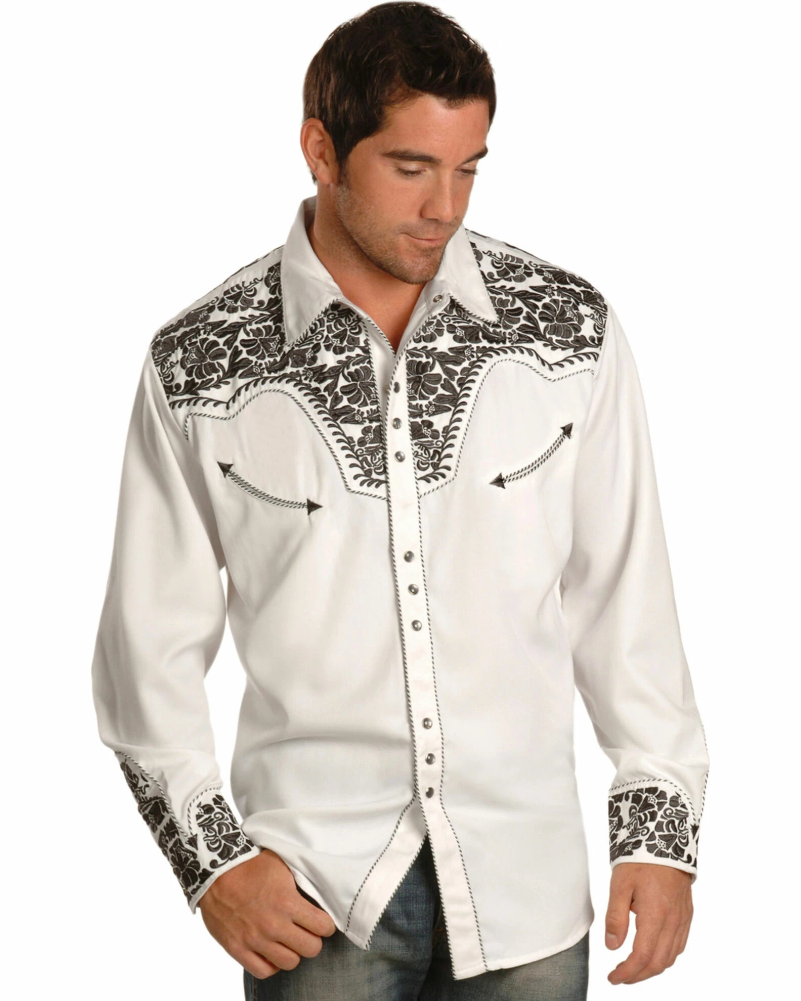 Scully Men's Pewter Embroidered Gunfighter Shirt Steel 3 Scully Men's Pewter Embroidered Gunfighter Shirt Steel