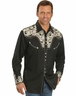 Scully Men's Silver Embroidered Gunfighter Long Sleeve Western Shirt