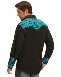 Scully Men's Turquoise Gunfighter Embroidered Long Sleeve Western Shirt  -Scully Shop 2000253855 440 P2