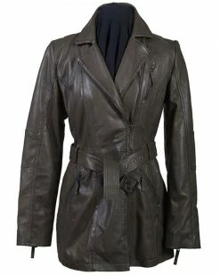 Leatherwear By Scully Women's Olive Belted Thigh Length Coat