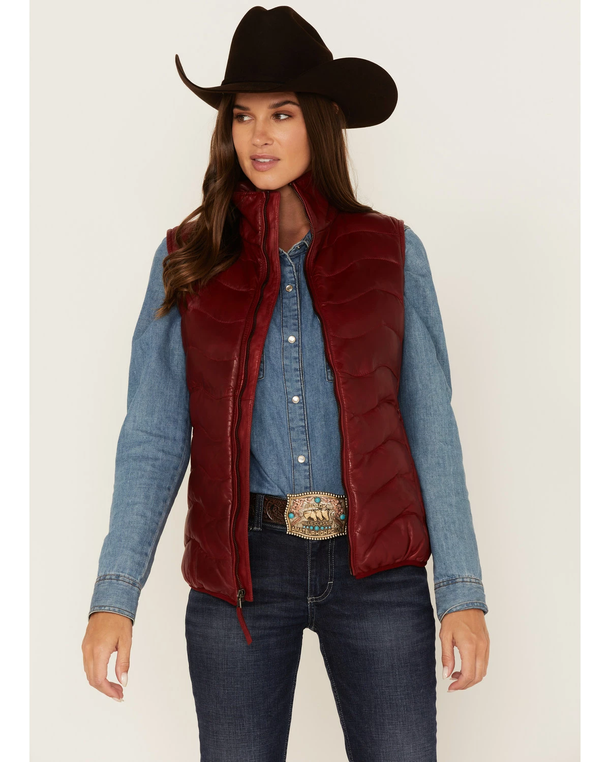 Leatherwear By Scully Women's Quilted Leather Vest Cognac 6 Leatherwear By Scully Women's Quilted Leather Vest Cognac - Image 4