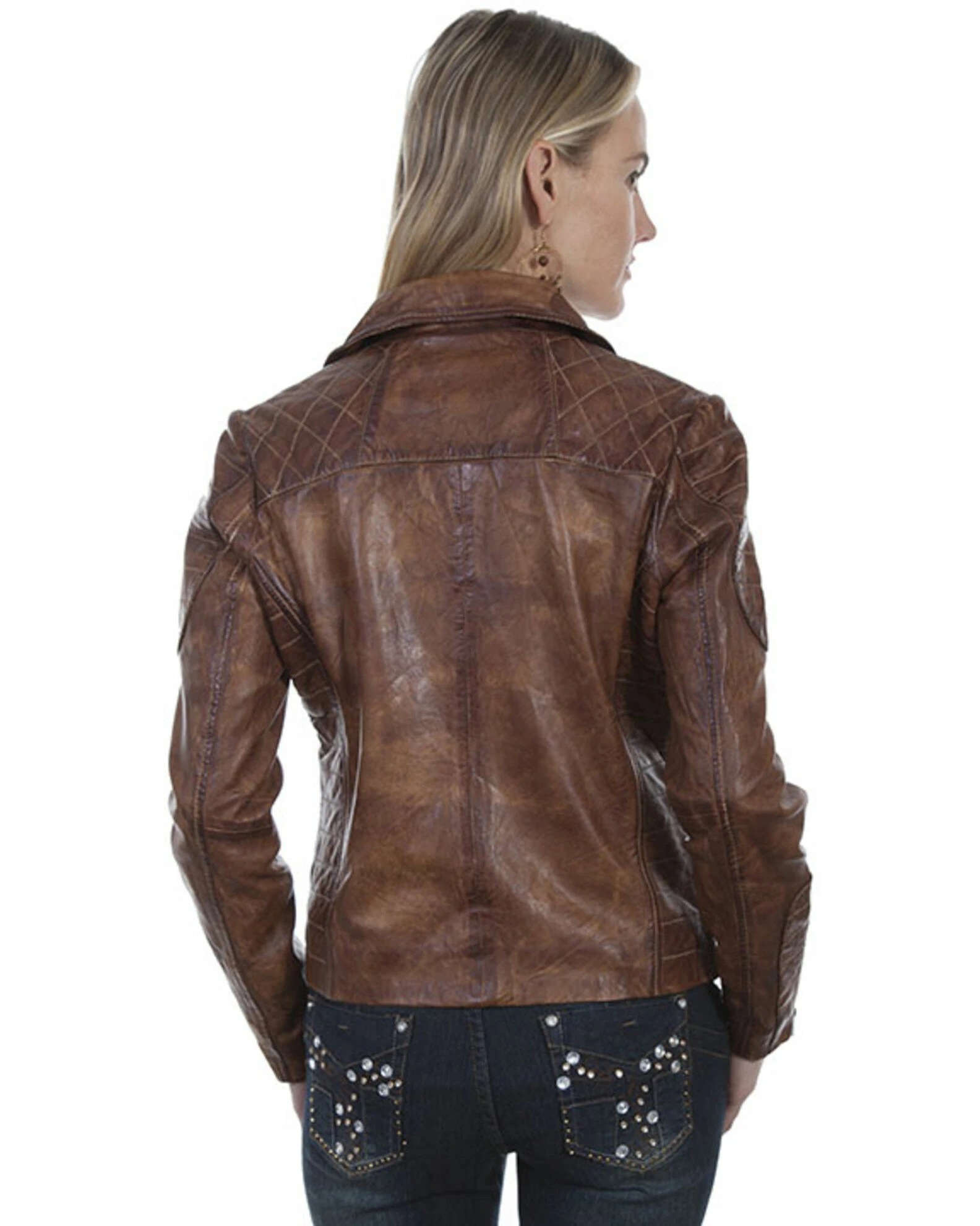 Leatherwear By Scully Women's Brown Cross Zip Moto Leather Jacket 4 Leatherwear By Scully Women's Brown Cross Zip Moto Leather Jacket - Image 2