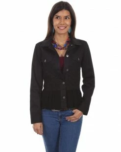 Scully Women's Georgette Ruffle Denim Jacket White -Scully Shop 2000280566 001 P1