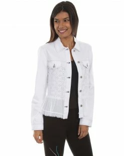 Scully Women's Georgette Ruffle Denim Jacket White