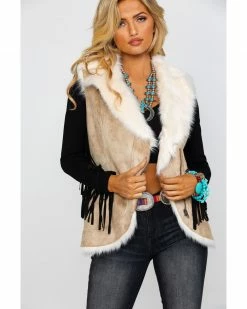 Honey Creek By Scully Women's Beige Faux Fur Vest Beige/khaki