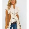 Honey Creek By Scully Women's Faux Fur Embellished Fringe Vest  Tan -Scully Shop 2000280576 280 P1
