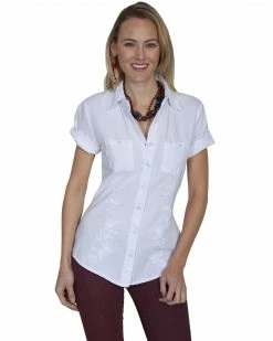 Scully Shop 27 Cantina By Scully Women's White Embroidered Short Sleeve Shirt