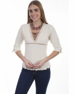 Scully Shop 19 Cantina By Scully Women's Natural Lace Up Blouse