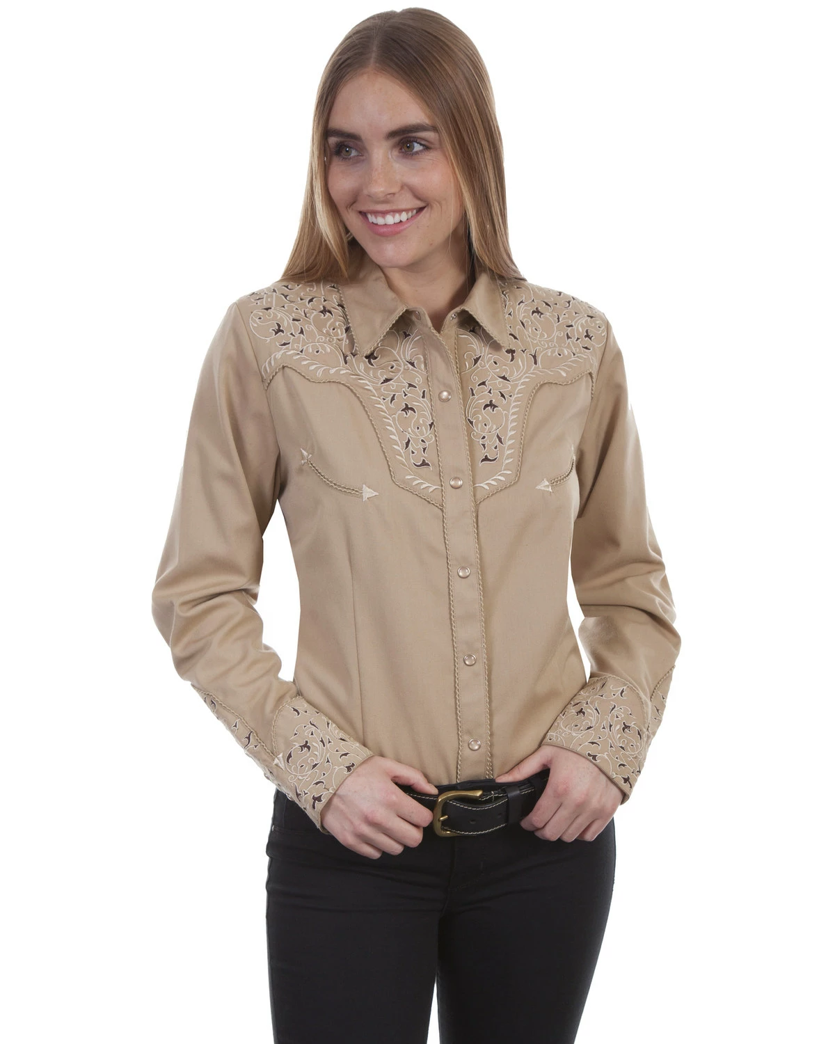 Scully Women's Vine Embroidered Long Sleeve Western Shirt Blue 5 Scully Women's Vine Embroidered Long Sleeve Western Shirt Blue - Image 3