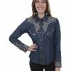 Scully Women's Vine Embroidered Long Sleeve Western Shirt Blue 1 Scully Women's Vine Embroidered Long Sleeve Western Shirt Blue -Scully Shop 2000281274 400 P1