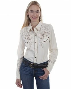 Western Scully Women's Cream Horseshoe Long Sleeve Western Shirt